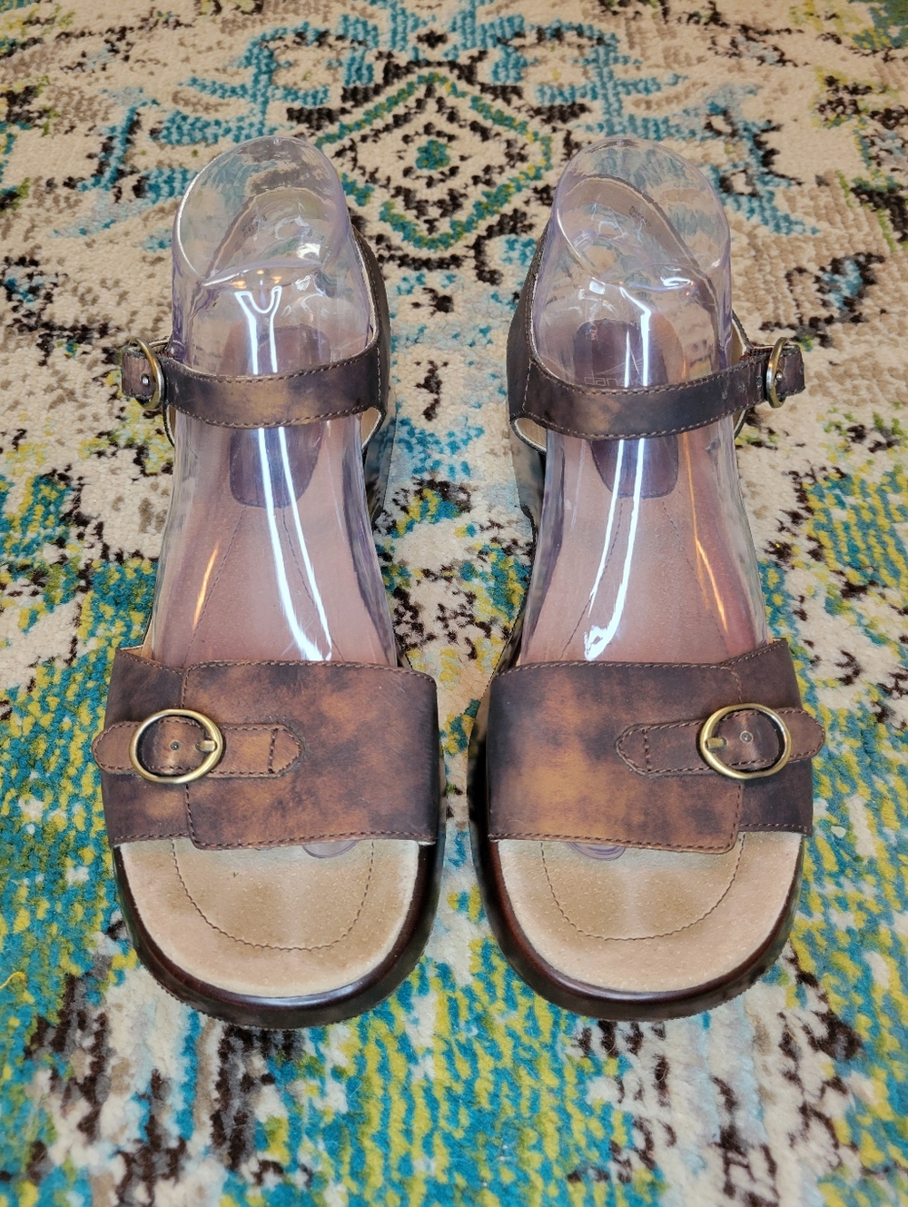 Dansko Lynnie Brown Leather Buckle Strap Boho Chunky Comfort Shoes, EU 39 US 8
